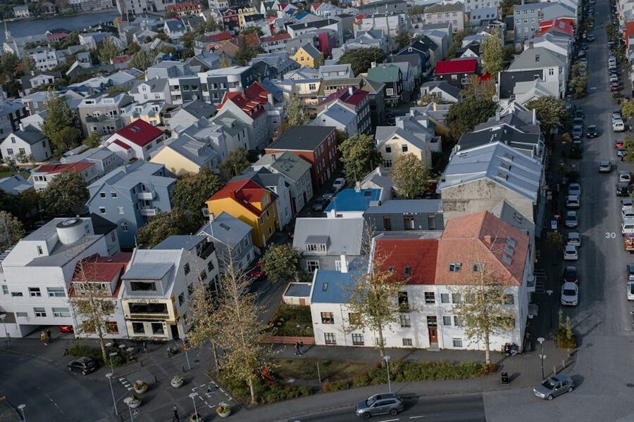 Colorful rooftops residential Reykjavik