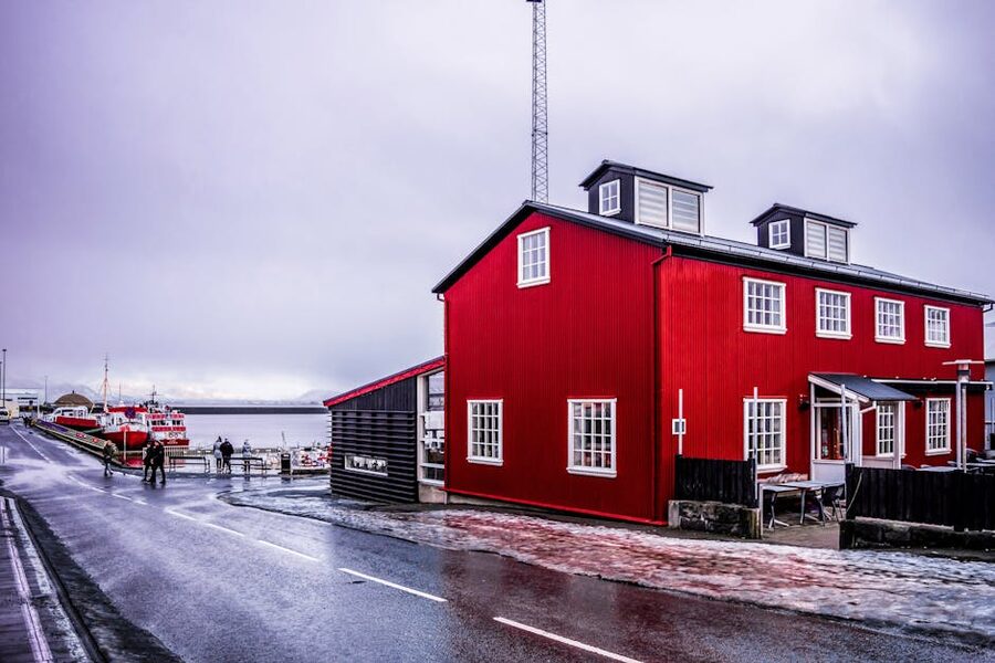 Red building Reykjavik Grandi harbour winter