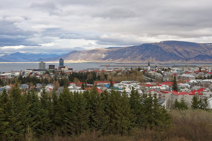 View of Reykjavik from Perlan observation deck panorama