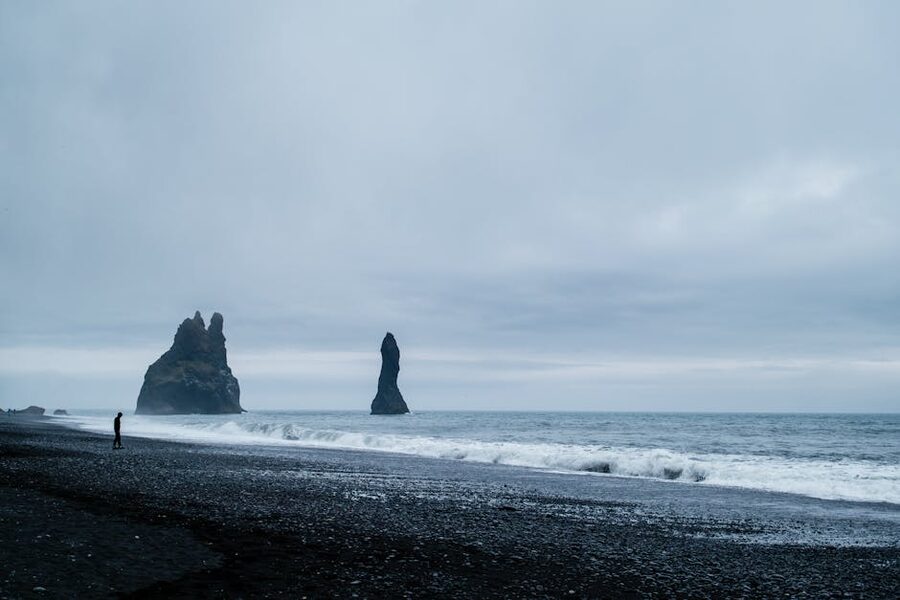 Reynisfjara black sand beach with rock formations