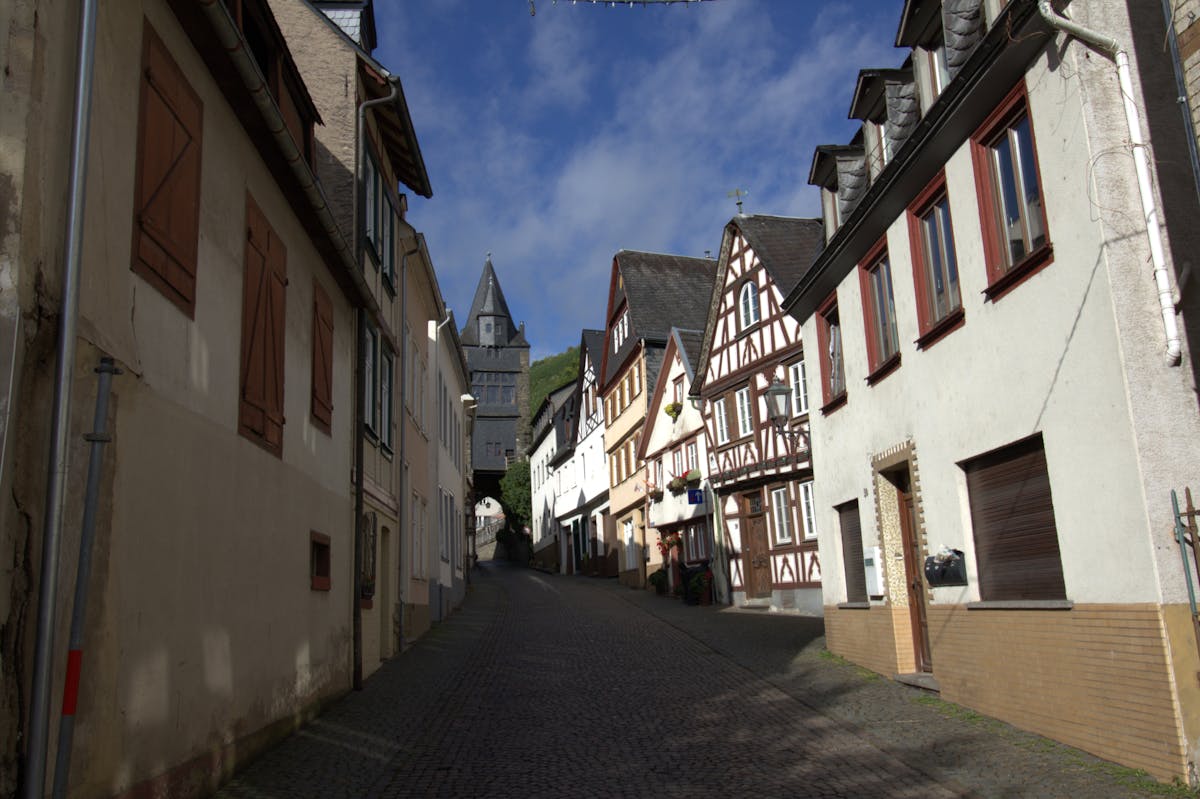 Picturesque cobblestone street in Bacharach Rheinland-Pfalz Germany