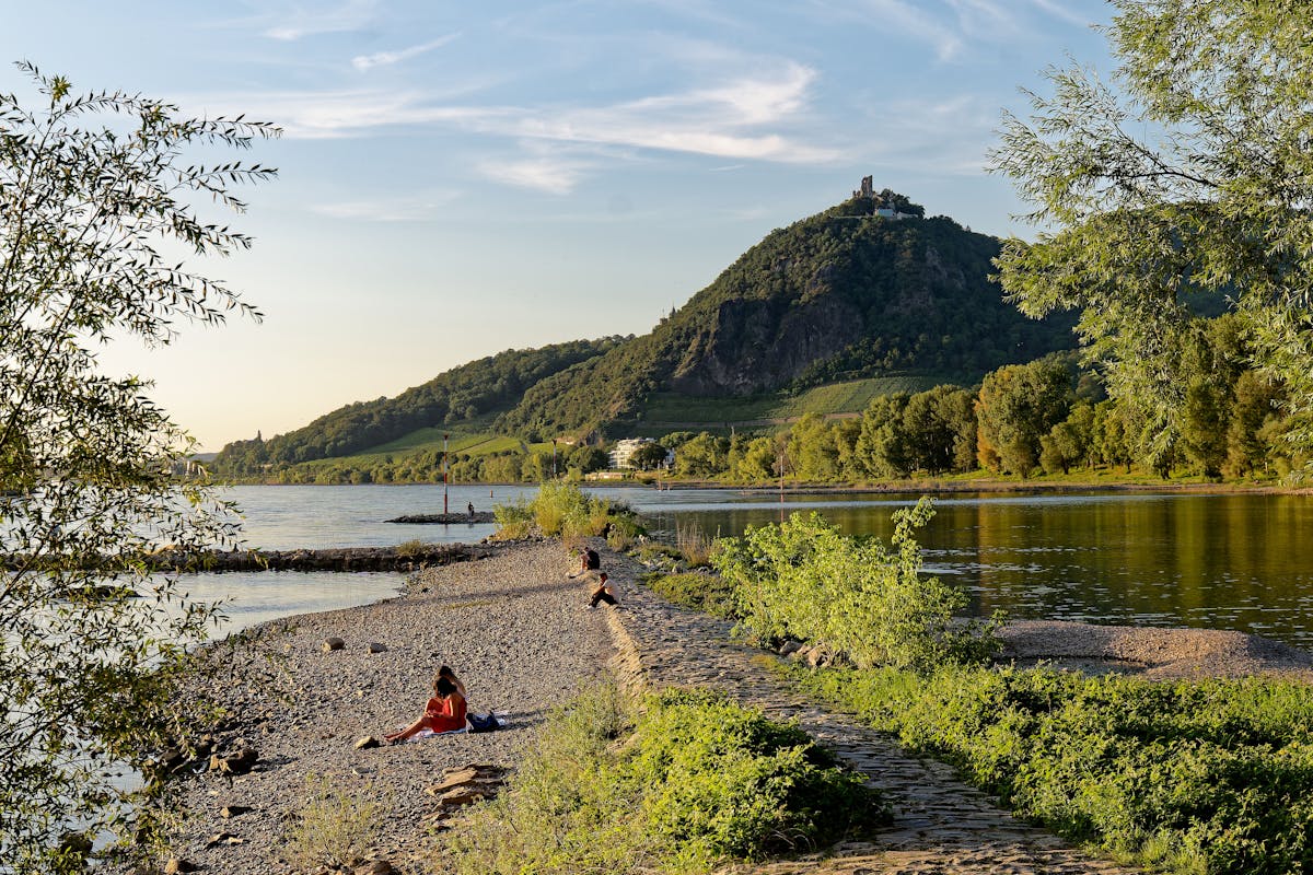 Summer view of Drachenfels and Rhine River in Bad Honnef