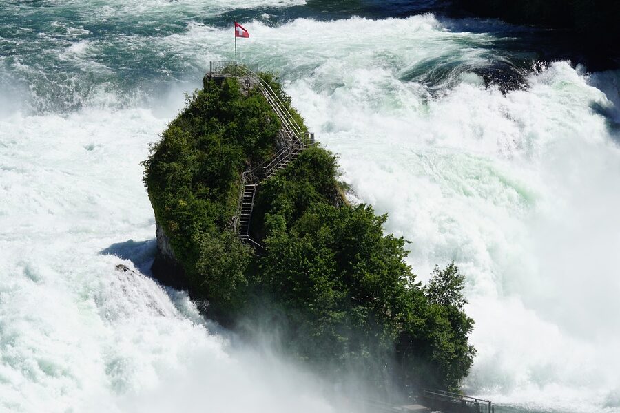 Rhine Falls middle rock accessible by boat