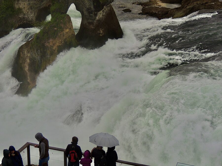 Rhine Falls side view with Schloss Laufen