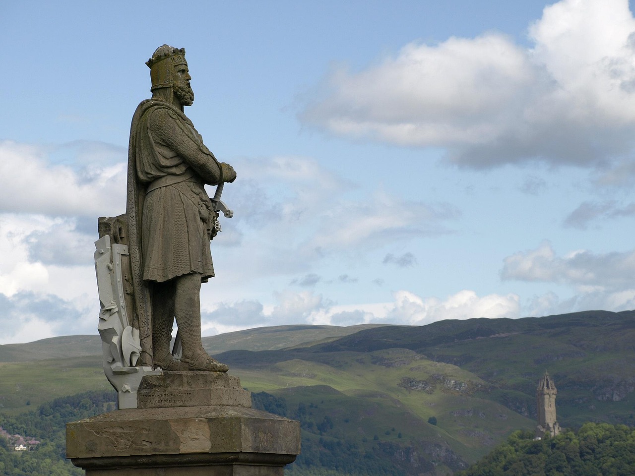 Bronze statue of Robert the Bruce on horseback at Bannockburn Scotland