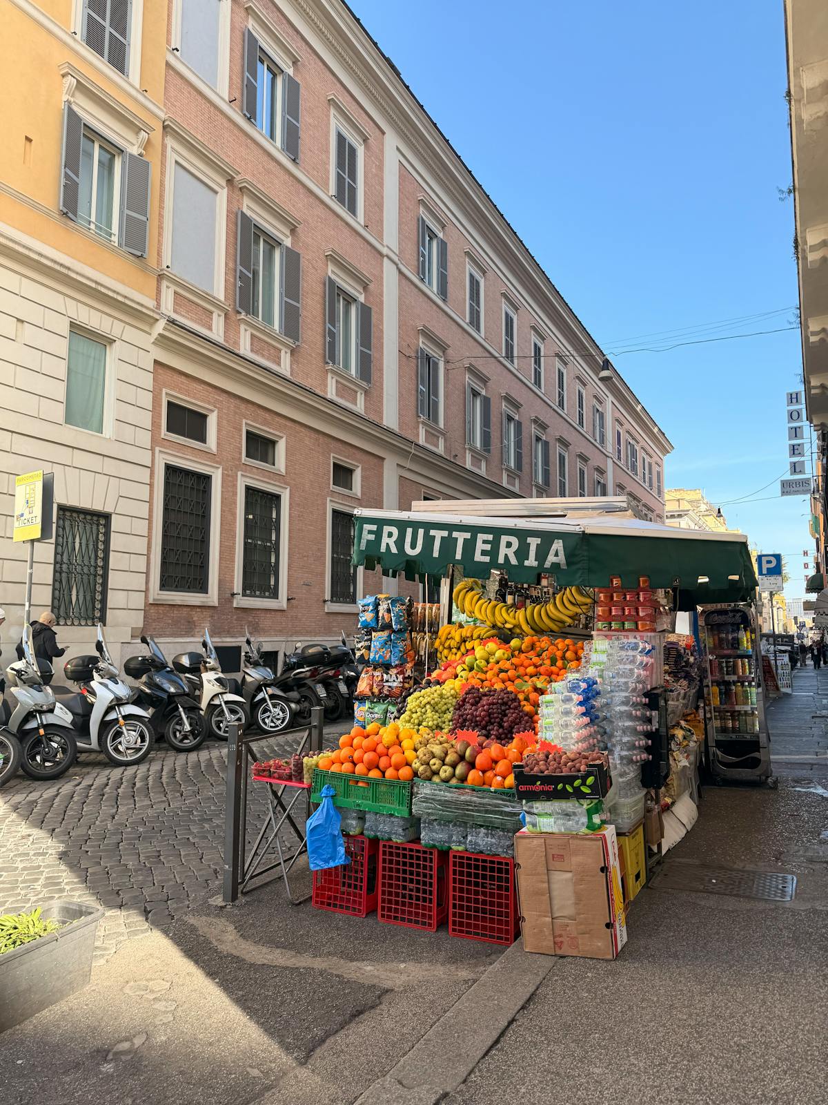 Colorful street fruit market stand in Rome