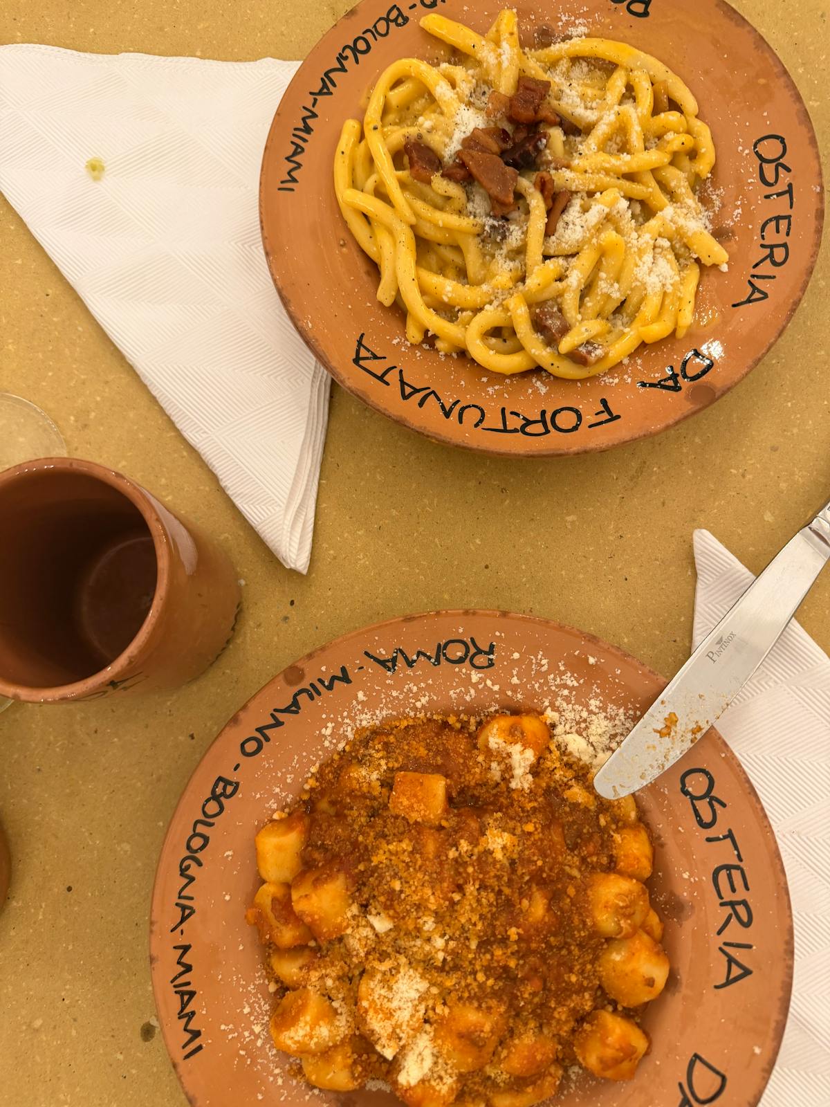 Italian pasta dishes served at a traditional Rome eatery
