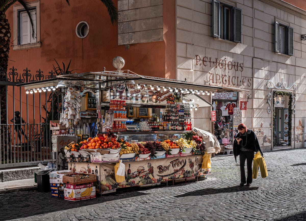 Colorful street market stall in central Rome