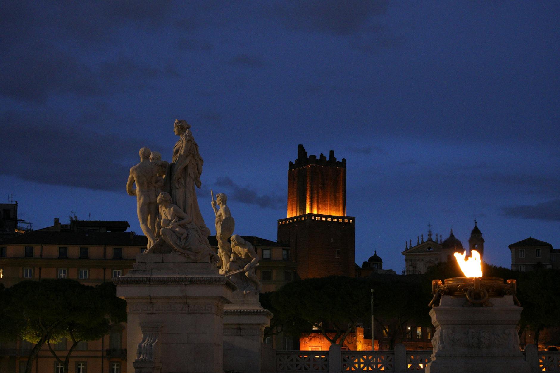 Victor Emmanuel II Monument illuminated at night in Rome
