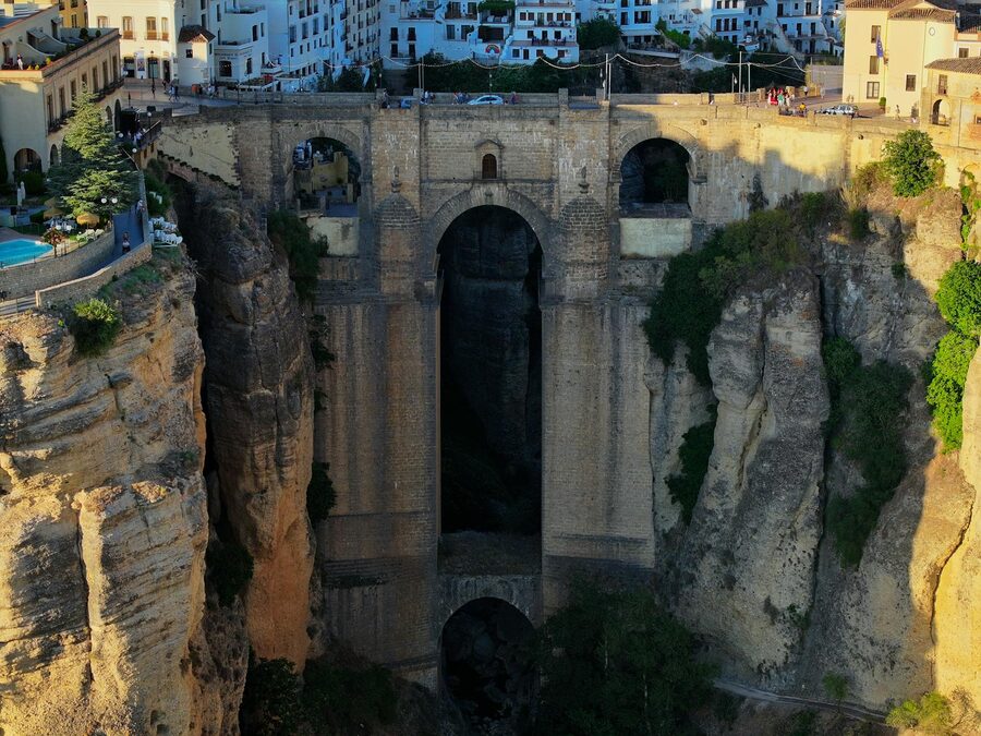 Aerial view of Puente Nuevo bridge over El Tajo gorge Ronda