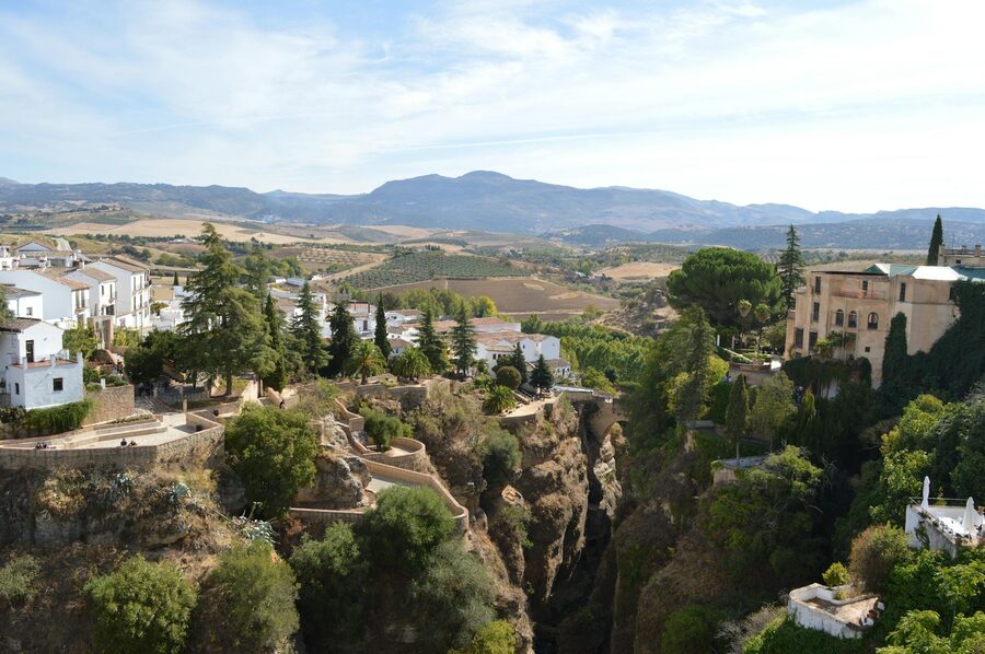 Cliffside buildings perched on the gorge edge in Ronda Spain
