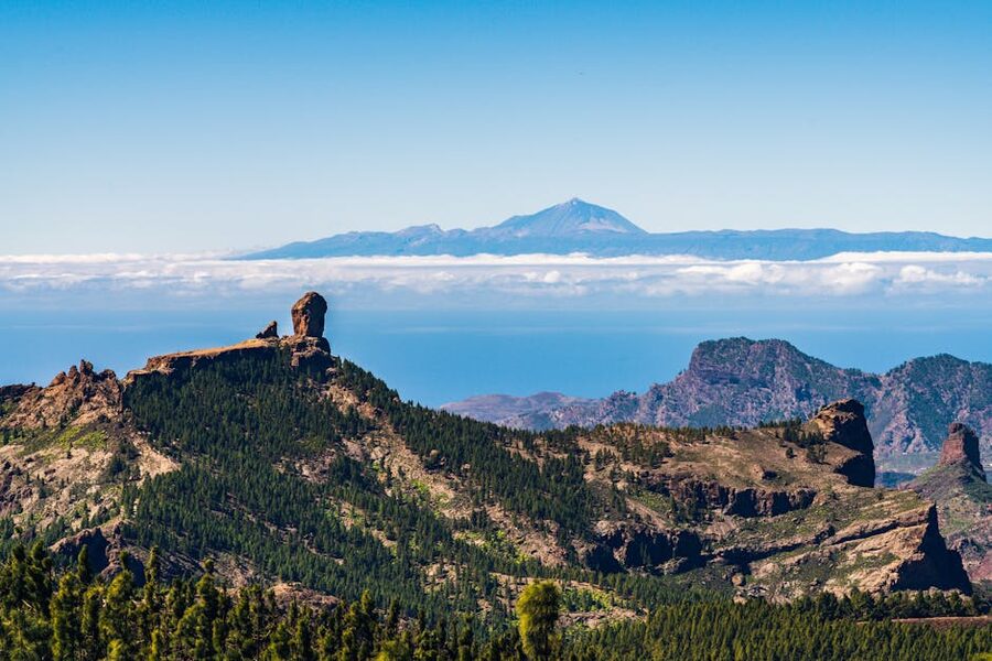 Aerial view of the landscape around Roque Nublo in the highlands of Gran Canaria