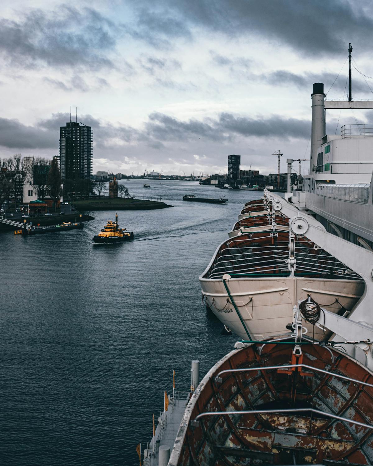 The SS Rotterdam ship docked in Rotterdam harbor