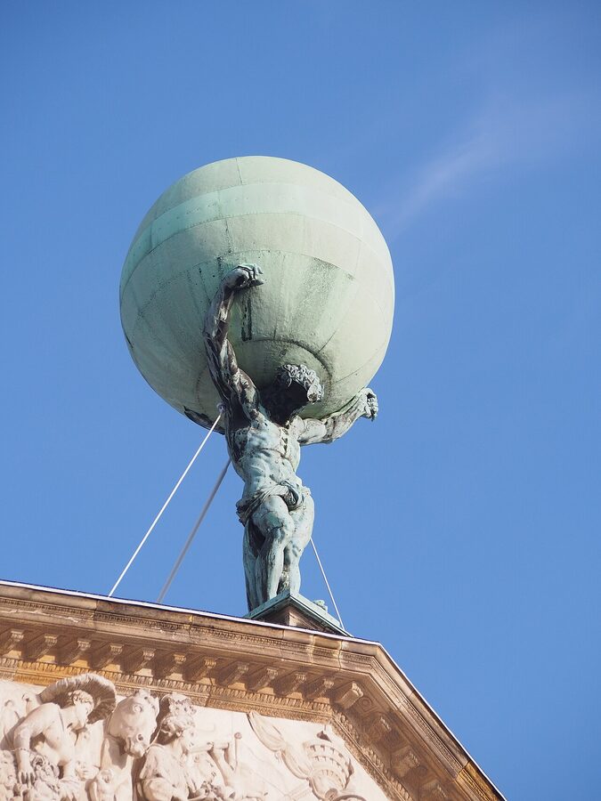 Atlas statue on top of the Royal Palace Amsterdam