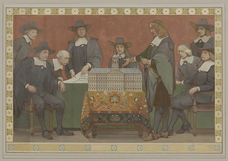 Jacob van Campen with a model of the Amsterdam Royal Palace