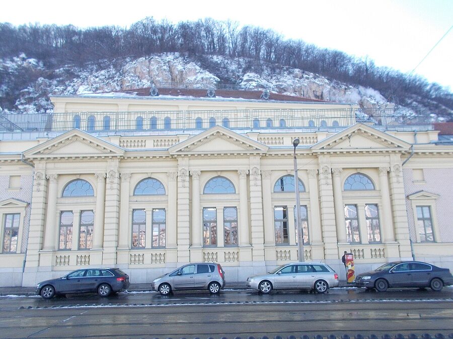 Rudas Spa central building with Gellert Hill Budapest