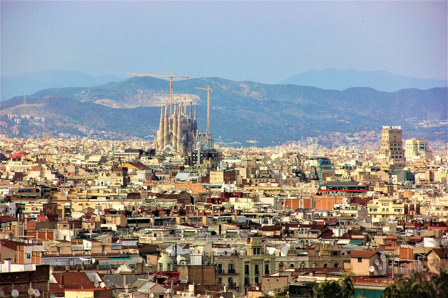 Sagrada Familia rising above Barcelona cityscape