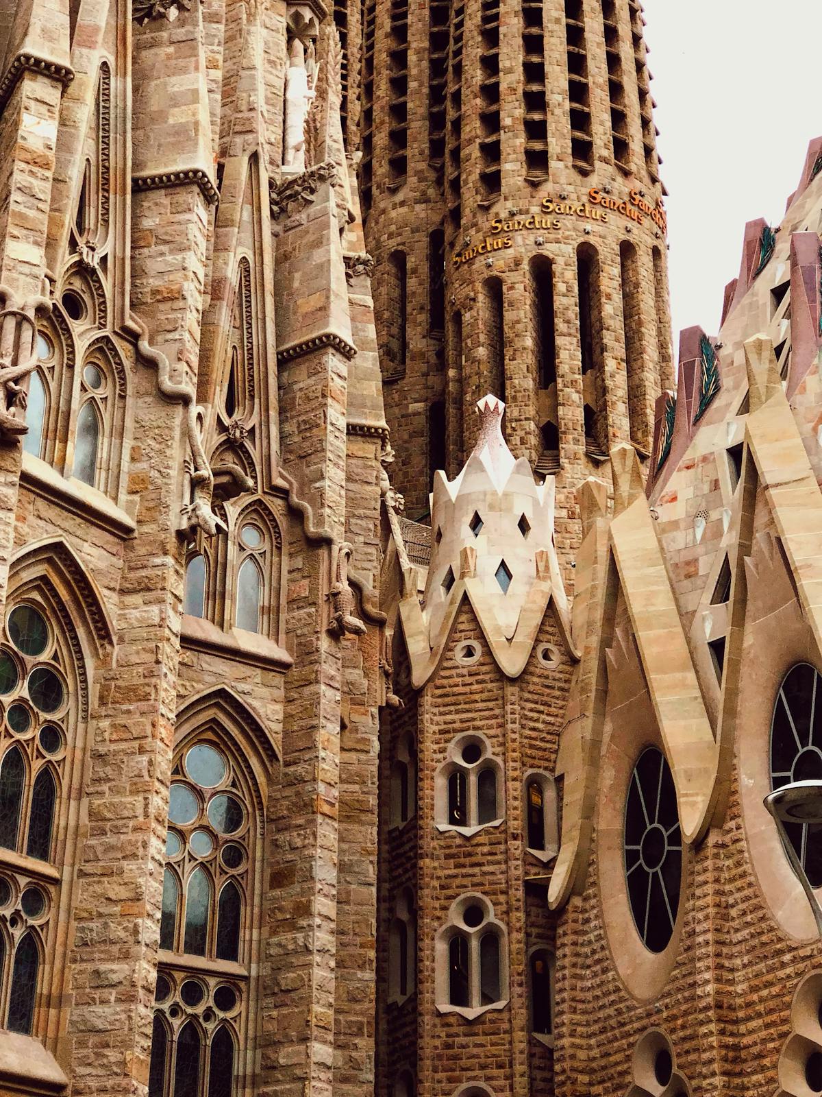 Gothic and Art Nouveau architectural elements on the Sagrada Familia exterior
