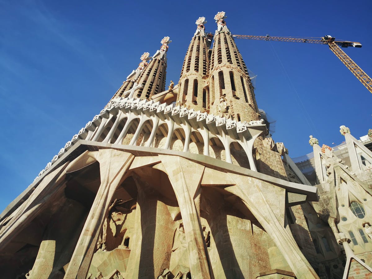 The angular Passion Facade of Sagrada Familia with its stark sculptural figures