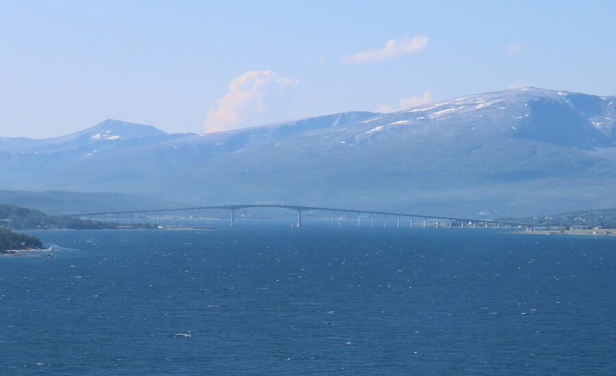 Cliff walls along Tromso fjord seen from boat