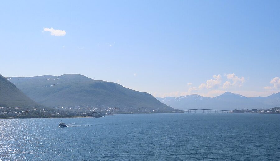 Coastal view from boat in Tromso fjords