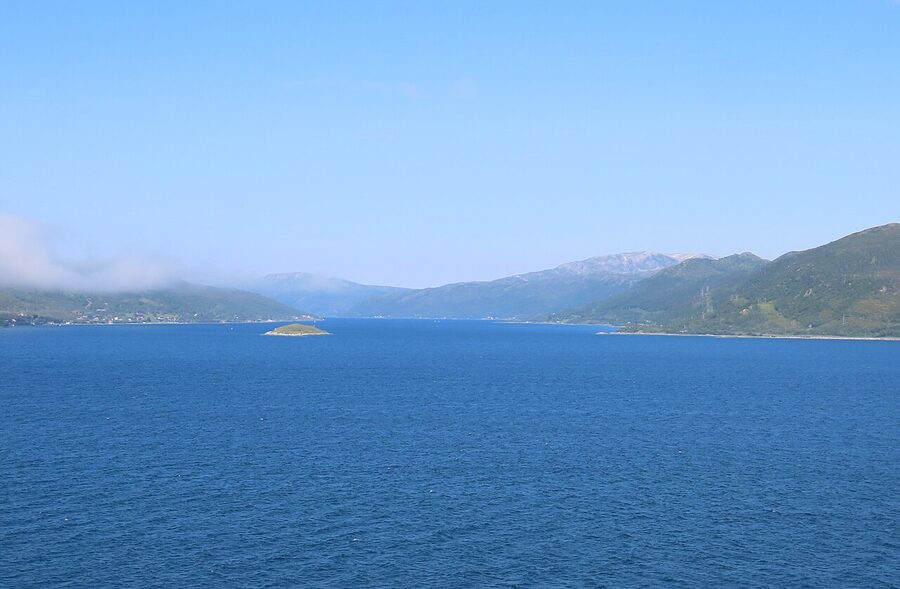Tromso fjord shoreline view from boat