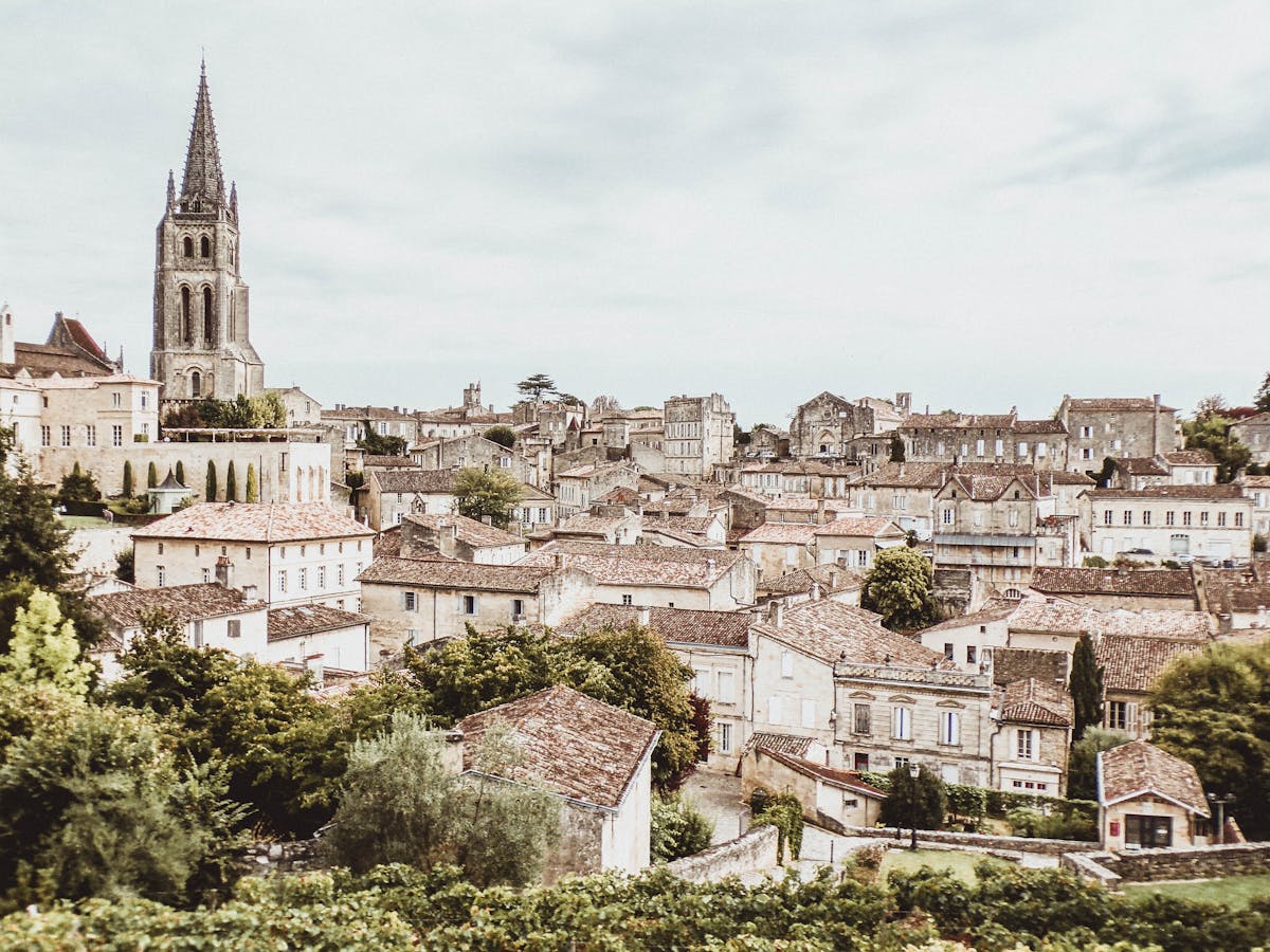 Historic stone buildings and architecture in the wine town of Saint-Emilion France
