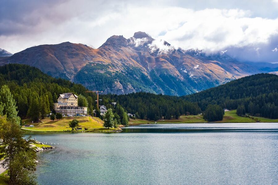 Saint Moritz Lake mountains forest Graubunden