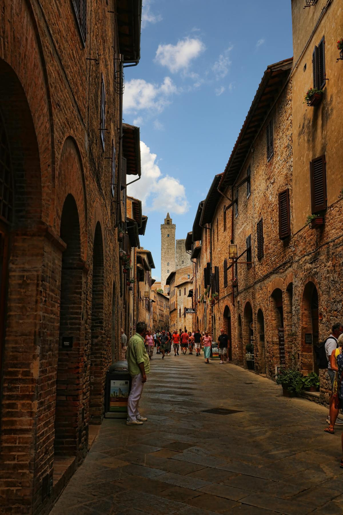 Rustic brick and stone buildings in the historic center of San Gimignano