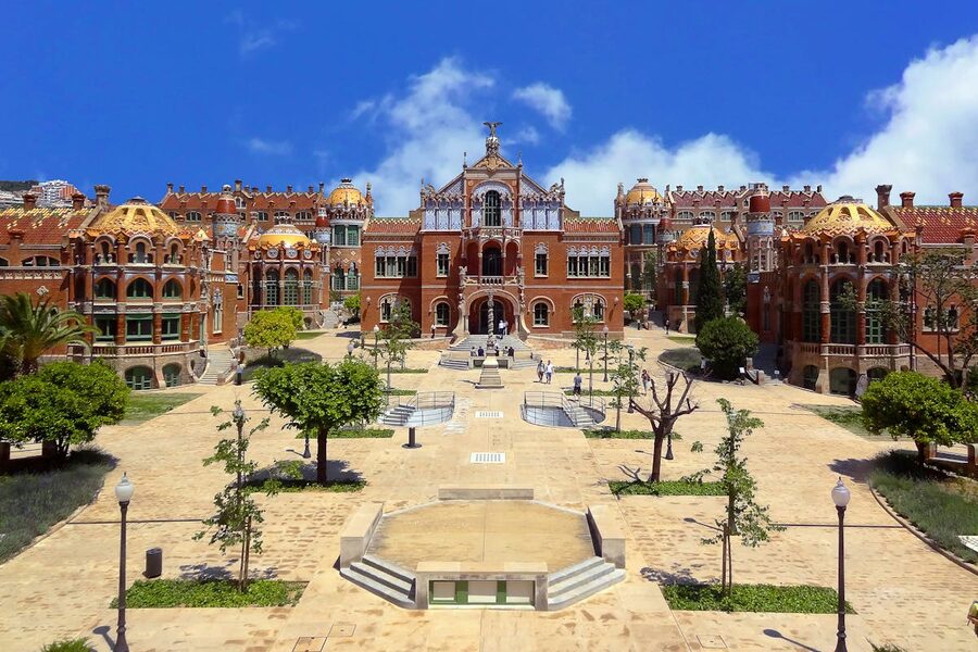 Exterior view of Sant Pau Hospital Art Nouveau pavilions in Barcelona