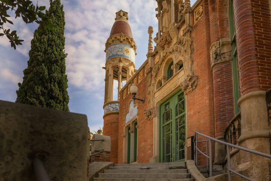 Colorful Modernisme architecture details at Sant Pau Recinte Modernista