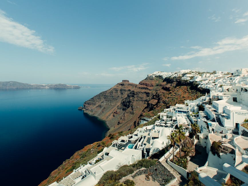 Santorini coastline white buildings