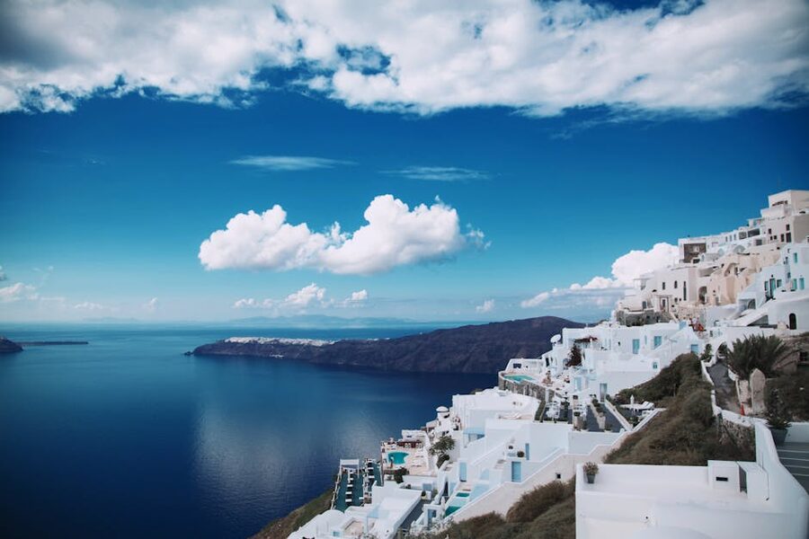 Santorini whitewashed architecture panoramic