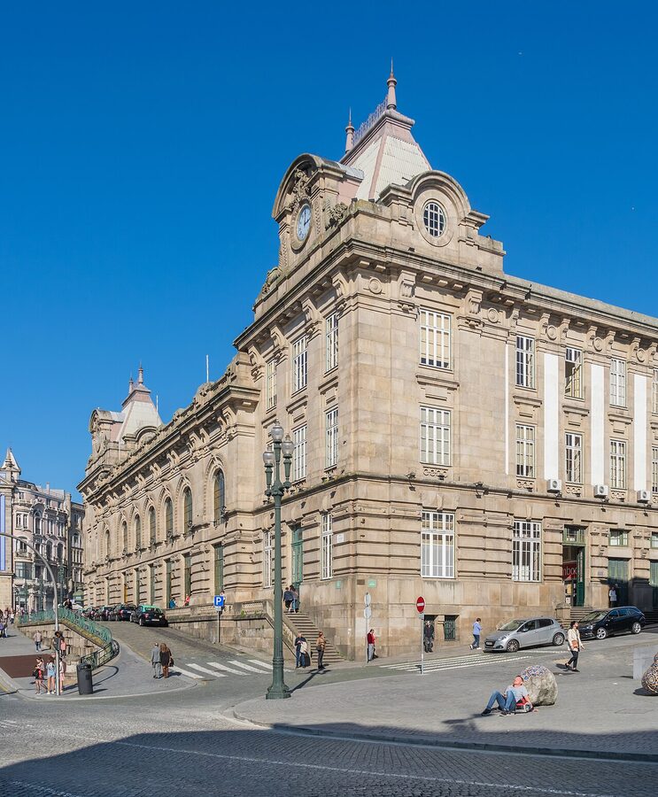 Sao Bento train station facade in Porto with azulejo tiles