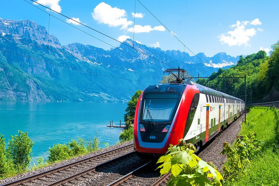 SBB intercity train near Walensee mountains