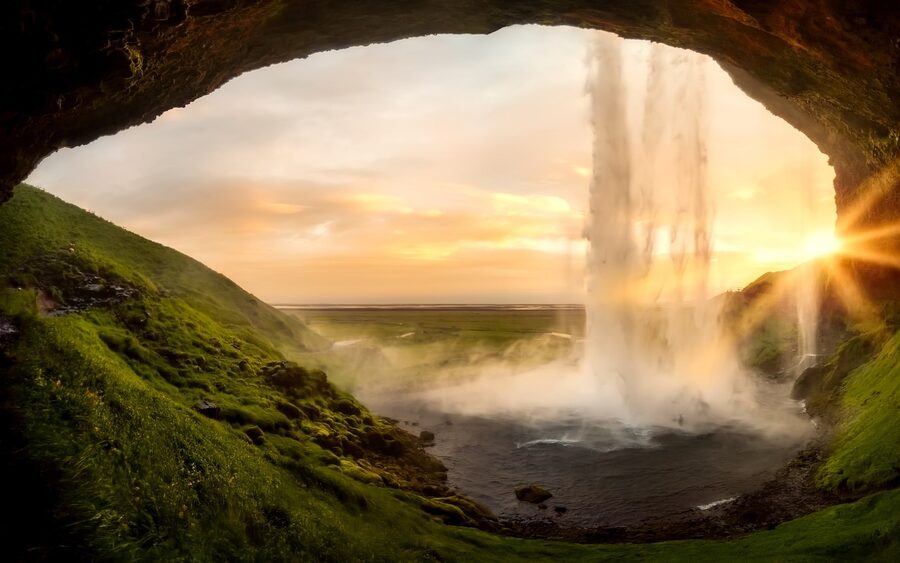 Seljalandsfoss waterfall arch and cave portal