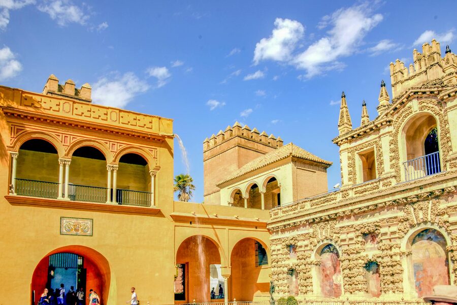 Detailed facade of the Royal Alcazar palace in Seville
