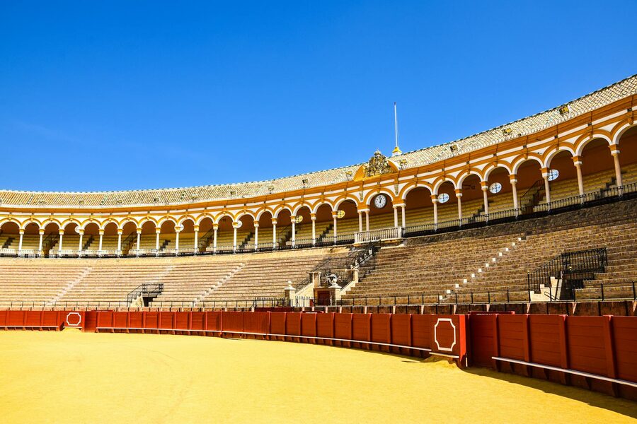 Iconic baroque architecture of the Seville bullring exterior