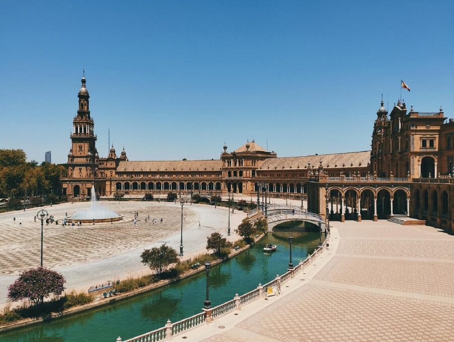 Plaza de Espana in Seville on a sunny day with ornate architecture
