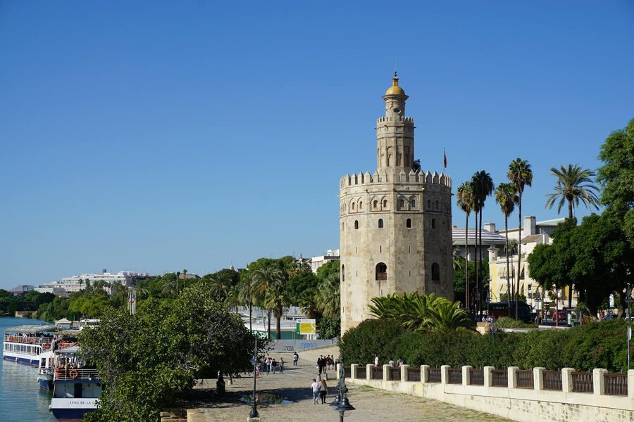 Torre del Oro tower on the banks of the Guadalquivir River in Seville
