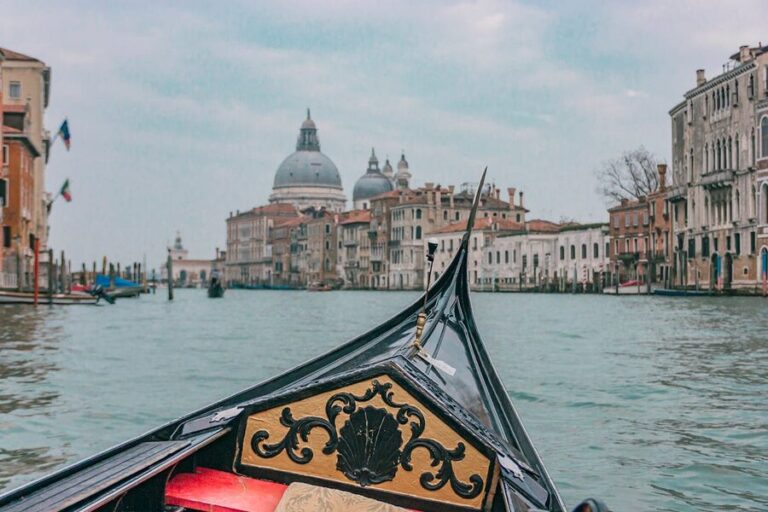 Gondola ride on Venice Grand Canal with view of Basilica di Santa Maria della Salute