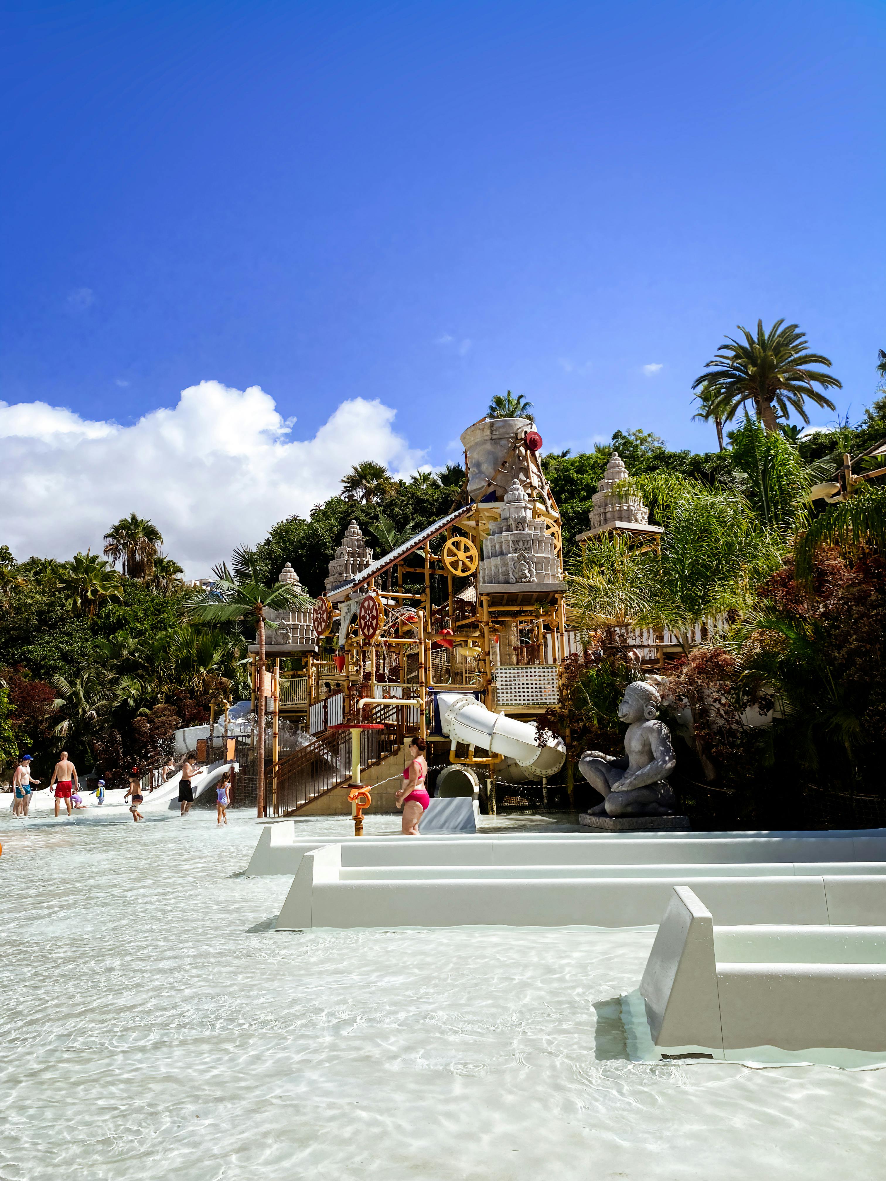 Families enjoying a sunny day at Siam Park water playground in Costa Adeje Tenerife