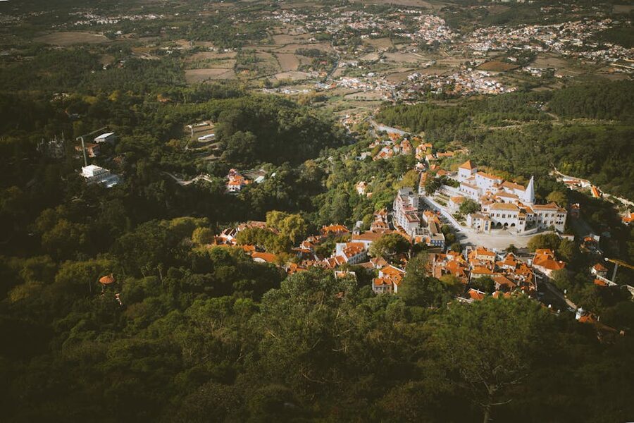 Aerial view of Sintra showing the historic centre and surrounding hills