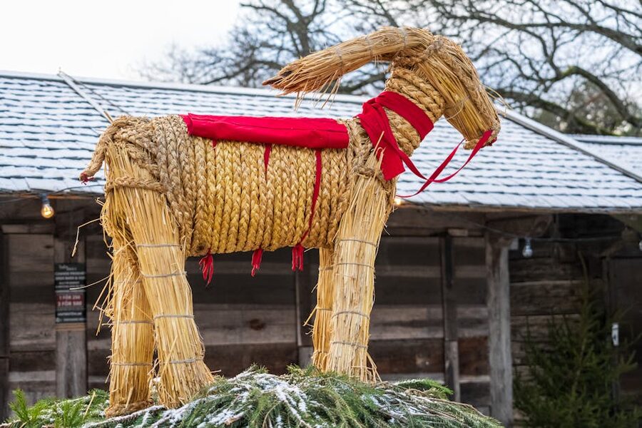 Swedish straw goat at Skansen Christmas market festive folklore