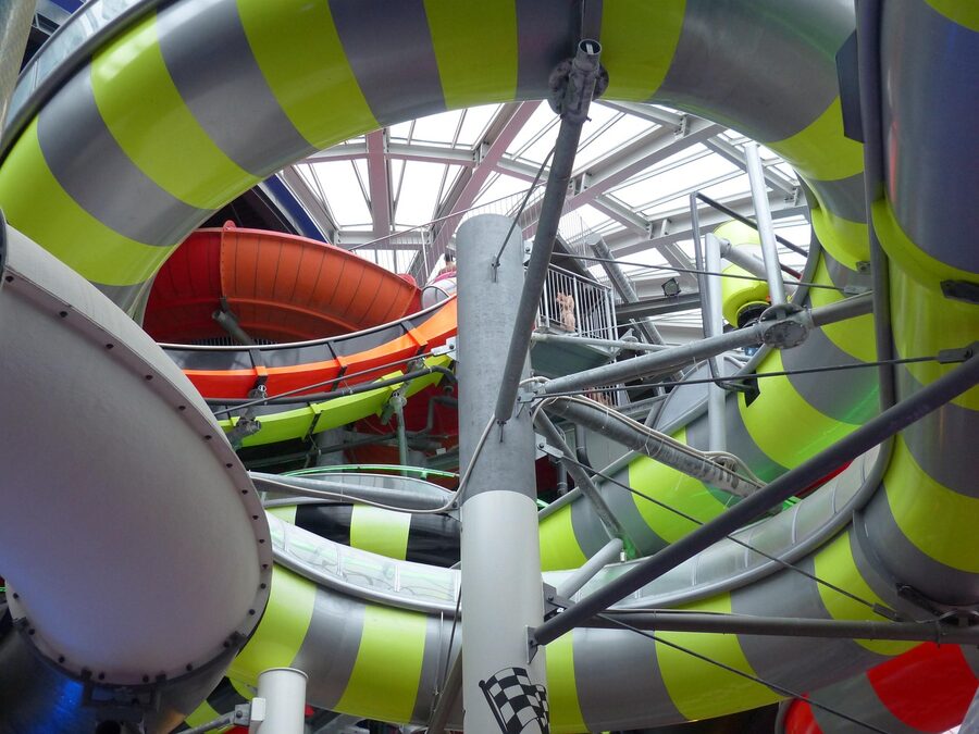 Striped speed slide at a water park