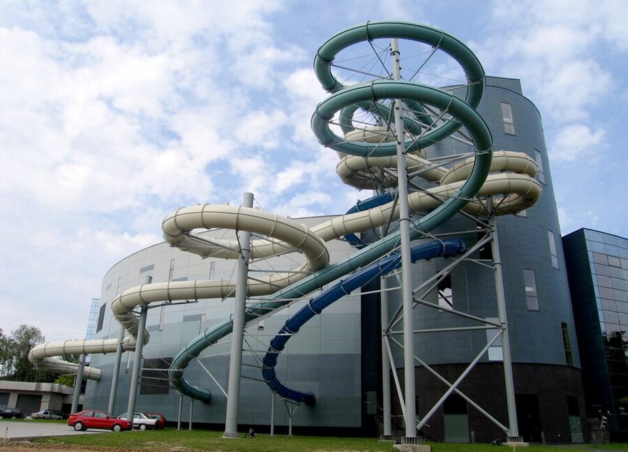Large tube water slides at a water park