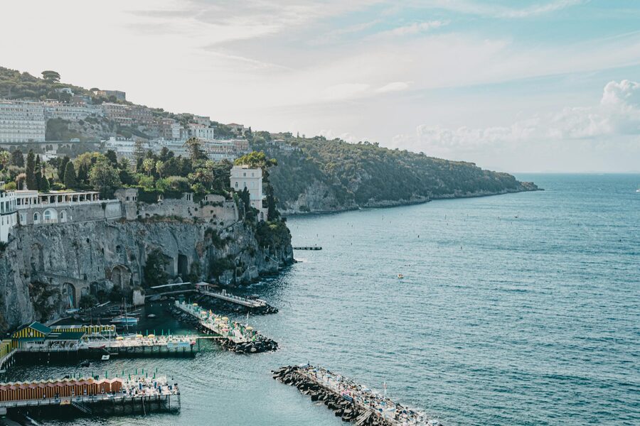 View along the Sorrento cliffs with the Mediterranean stretching to the horizon