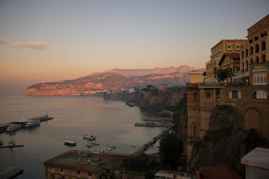 Panoramic view of the Sorrento and Amalfi coastline from elevated viewpoint