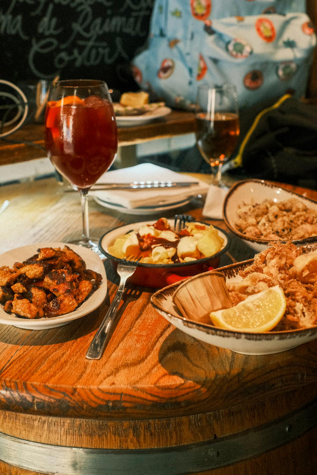 Spanish tapas with sangria on a restaurant table