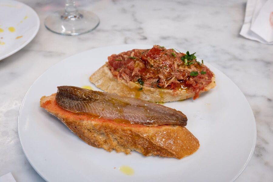 Traditional Spanish tapas on a white plate